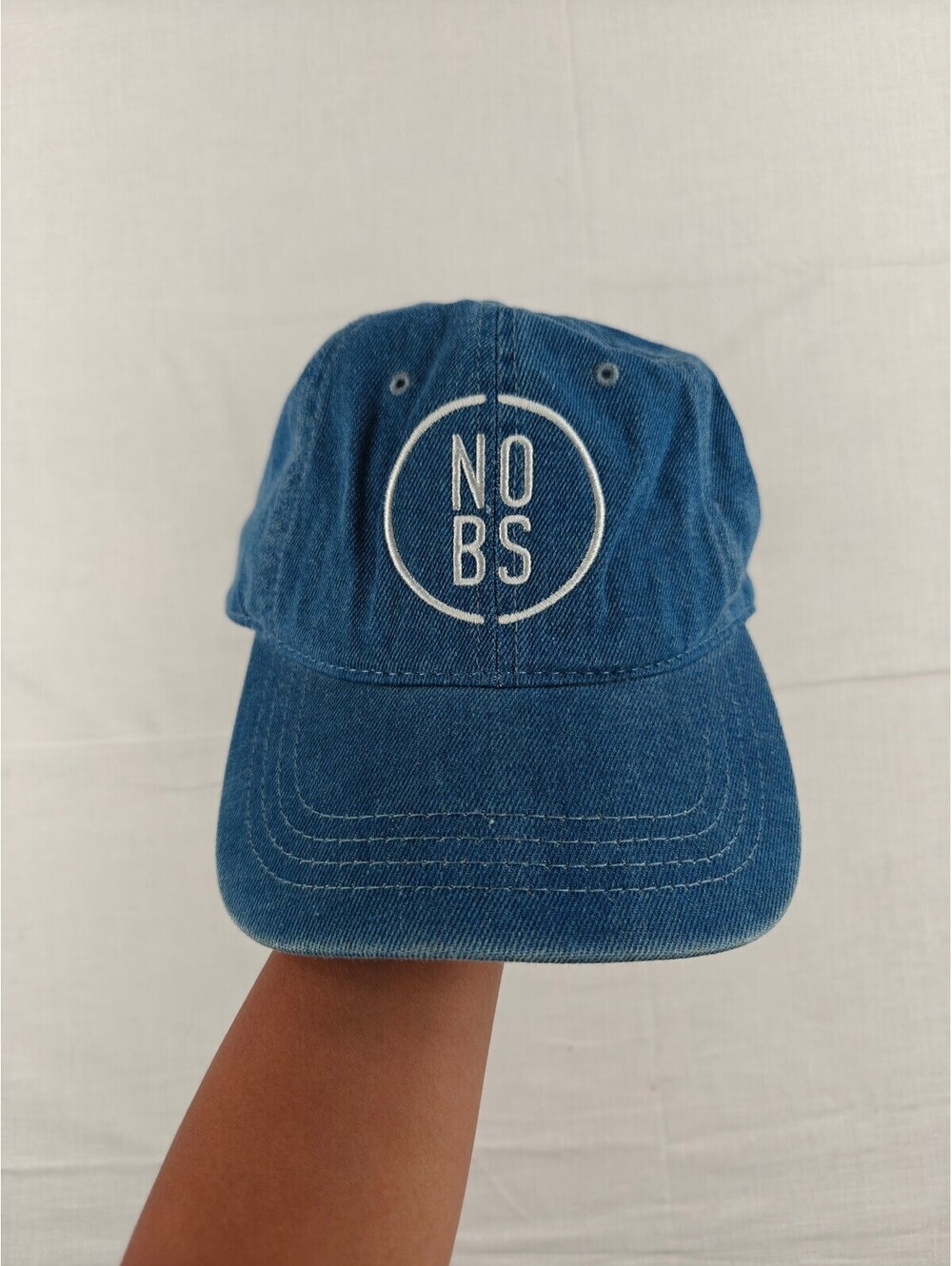 NO BS Blue Denim Embroidered Logo Adjustable Strapback Dad Hat Cap